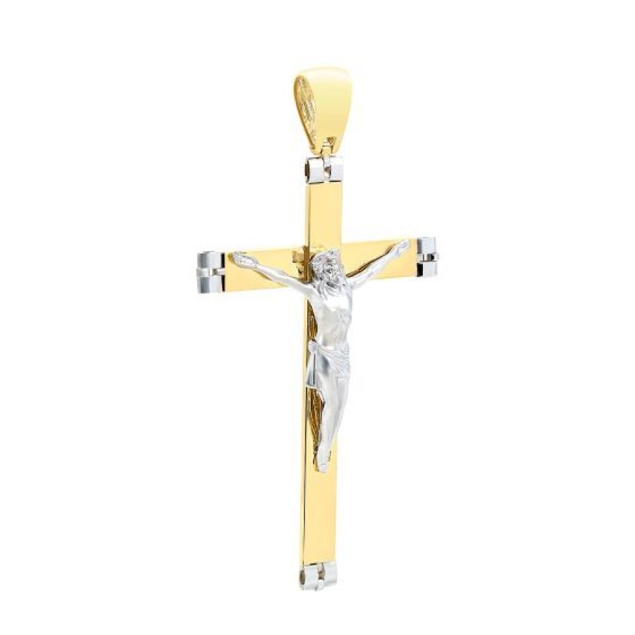 Joyeria Cristal Joyas | Cruz Con Cristo Oro Blanco Y Amarillo 14K