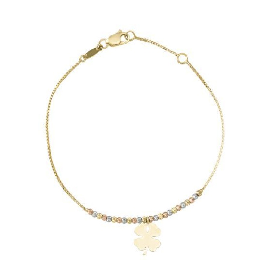 Joyeria Cristal Joyas | Pulsera Trebol Oro Amarillo Blanco Y Rosa 14K