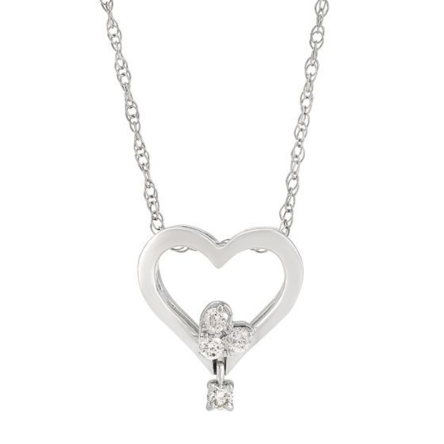 Joyeria Cristal Joyas | Cadena Con Dije De Corazon Oro Blanco 14K Con 6 Puntos De Diamante