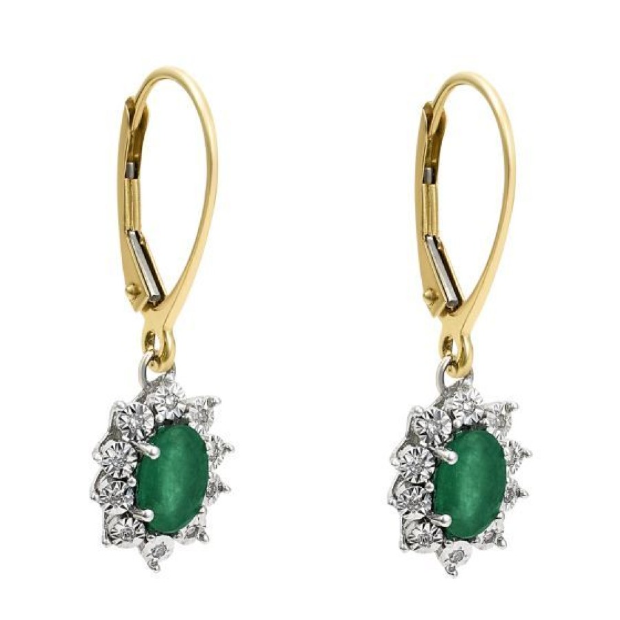 Joyeria Cristal Joyas | Aretes Oro 14K Con 6 Puntos De Diamante Y 90 Puntos De Esmeralda