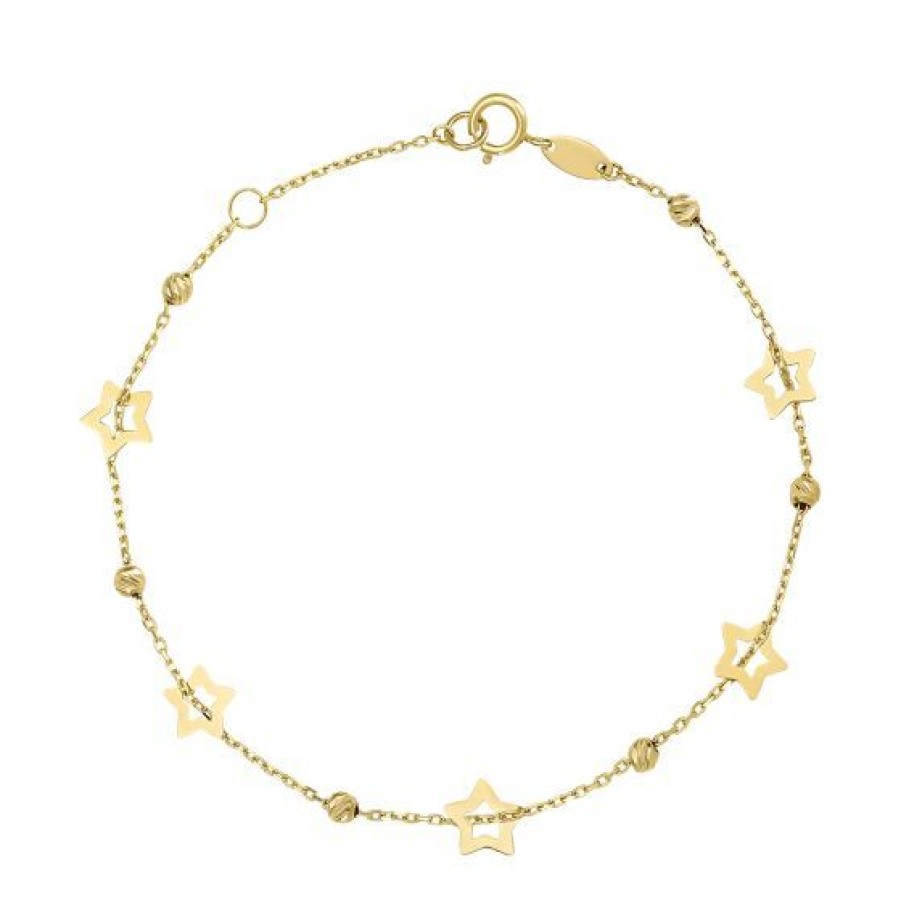 Joyeria Cristal Joyas | Pulsera Dama De Estrellas Caladas Oro 14K