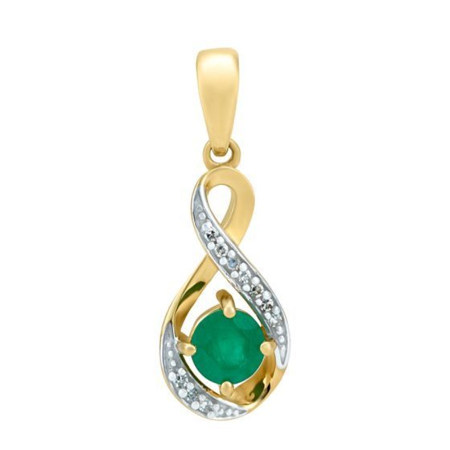 Joyeria Cristal Joyas | Dije Oro 14K Con 2 Puntos De Diamante Y 35 Puntos De Esmeralda