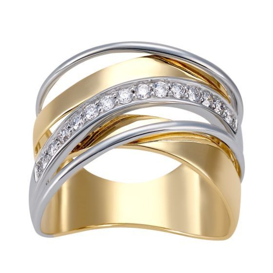 Joyeria Cristal Joyas | Anillo Blanco Y Amarillo 14K Con 22 Puntos De Diamante