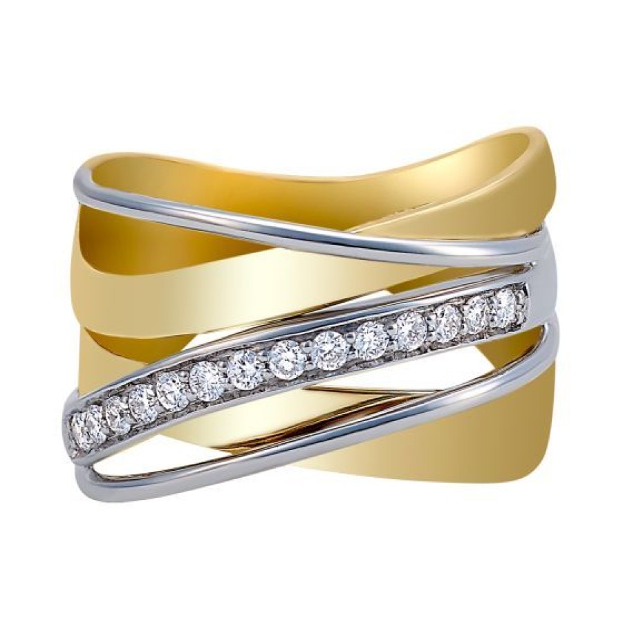 Joyeria Cristal Joyas | Anillo Blanco Y Amarillo 14K Con 22 Puntos De Diamante