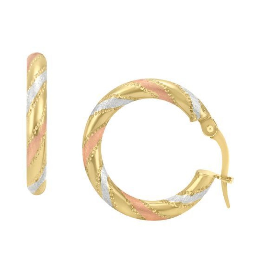 Joyeria Cristal Joyas | Arracadas Oro Blanco, Amarillo Y Rosa 14K - 15 Mm