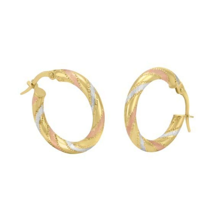 Joyeria Cristal Joyas | Arracadas Oro Blanco, Amarillo Y Rosa 14K - 15 Mm