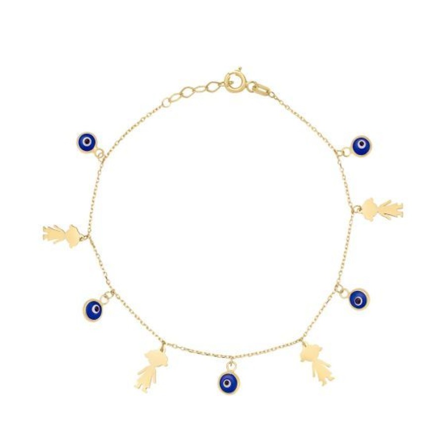 Joyeria Cristal Joyas | Pulsera Con Ojitos Azules Y Ninas Oro 14K