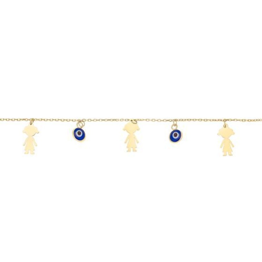 Joyeria Cristal Joyas | Pulsera Con Ojitos Azules Y Ninas Oro 14K