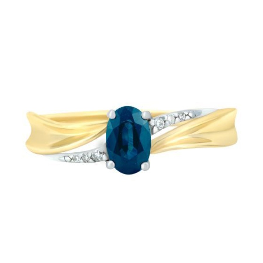 Joyeria Cristal Joyas | Anillo Oro Blanco Y Amarillo 14K Con 2 Puntos De Diamante Y 58 Puntos De Zafiro