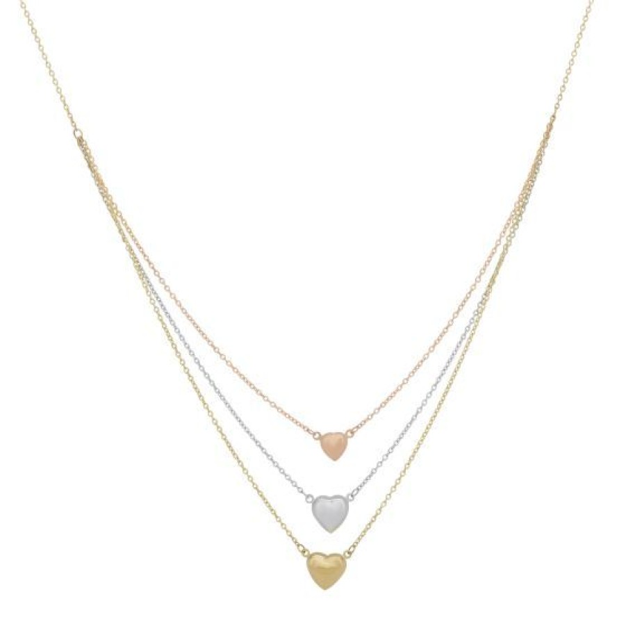 Joyeria Cristal Joyas | Gargantilla Triple Corazon Oro Amarillo Blanco Y Rosa 14K