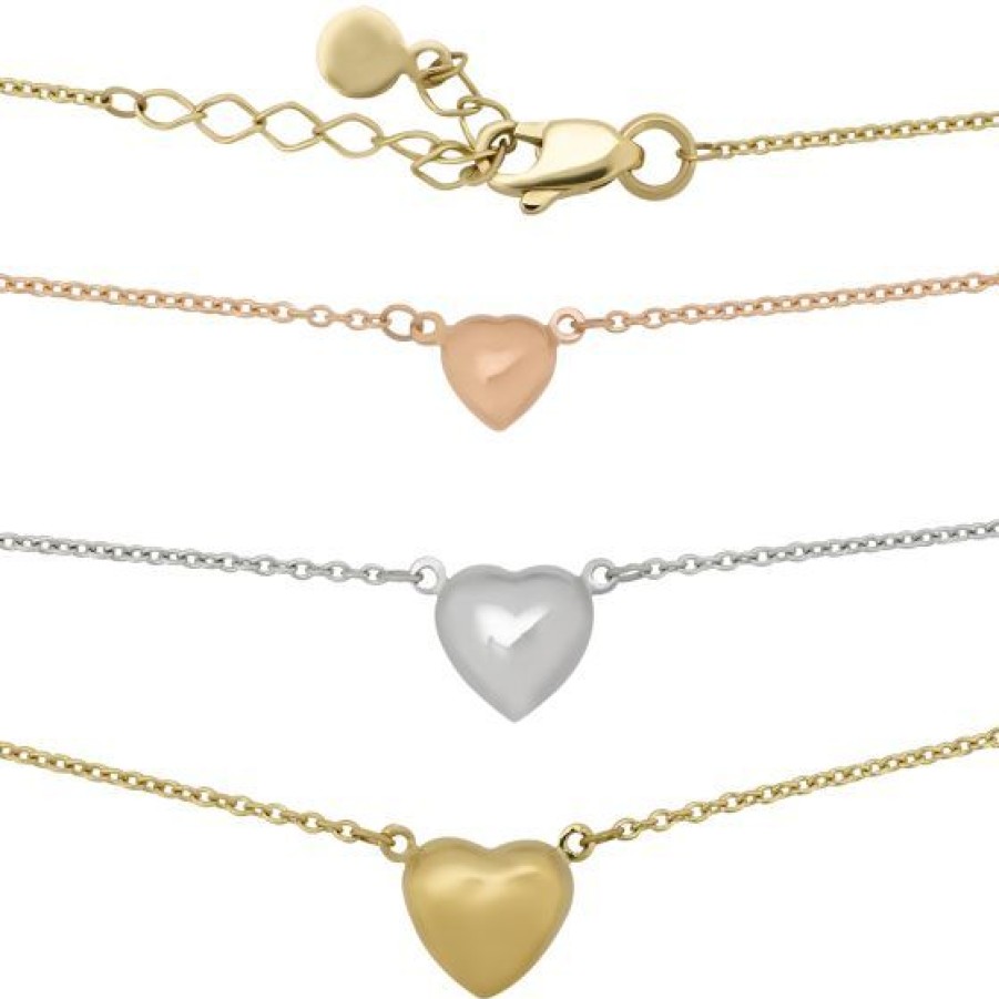 Joyeria Cristal Joyas | Gargantilla Triple Corazon Oro Amarillo Blanco Y Rosa 14K