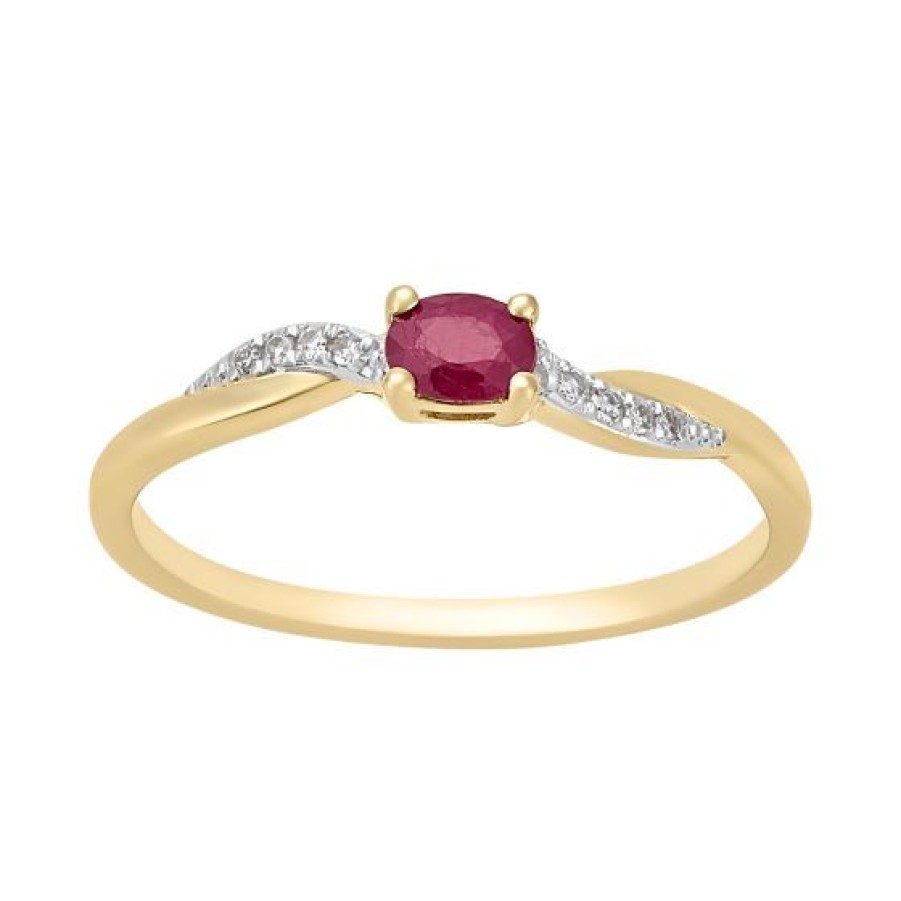 Joyeria Cristal Joyas | Anillo Oro 14K Con 3 Puntos De Diamante Y 17 Puntos De Rubi