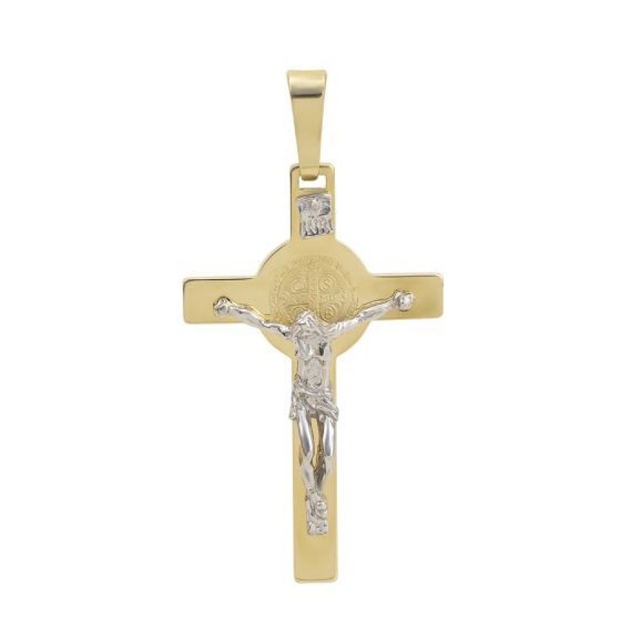 Joyeria Cristal Joyas | Cruz Con Medalla De San Benito Oro 14K 4.5 Cm