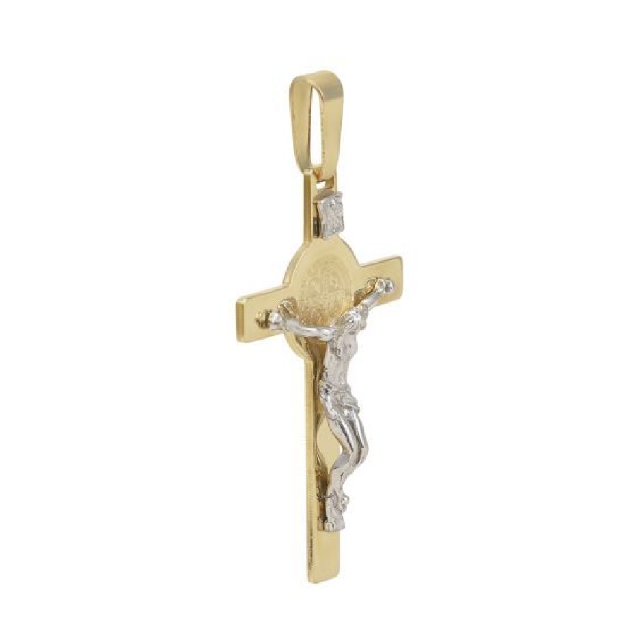 Joyeria Cristal Joyas | Cruz Con Medalla De San Benito Oro 14K 4.5 Cm