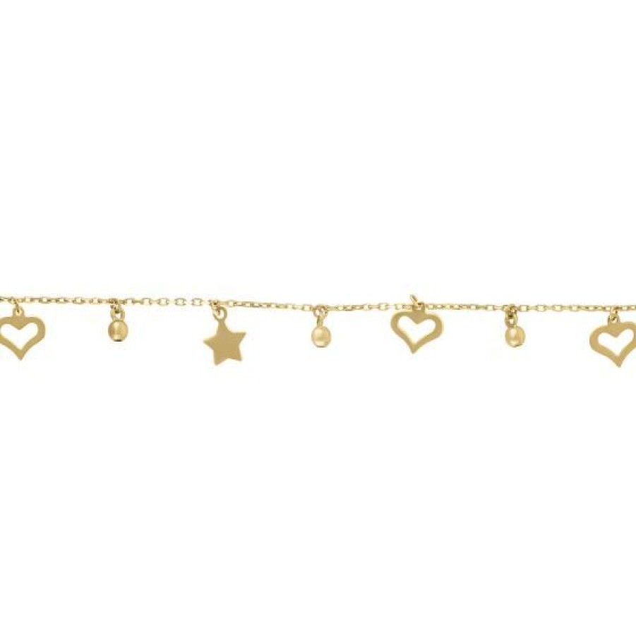 Joyeria Cristal Joyas | Pulsera Estrellas Y Corazon Con Bolitas Oro 14K