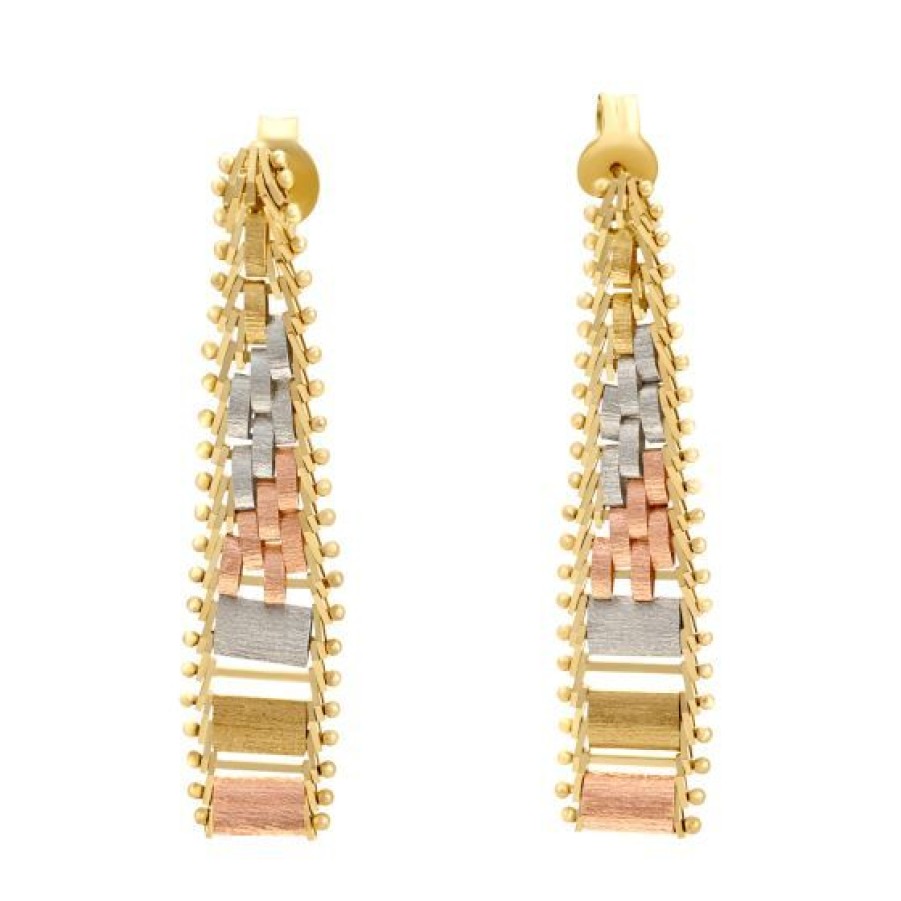 Joyeria Cristal Joyas | Aretes Tejido Boleado Oro Blanco, Amarillo Y Rosa 14K