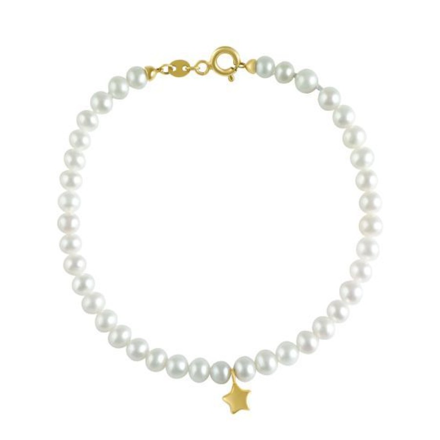 Joyeria Cristal Joyas | Pulsera Estrella Con Perla Natural 4-4.5 Mm Oro 14K