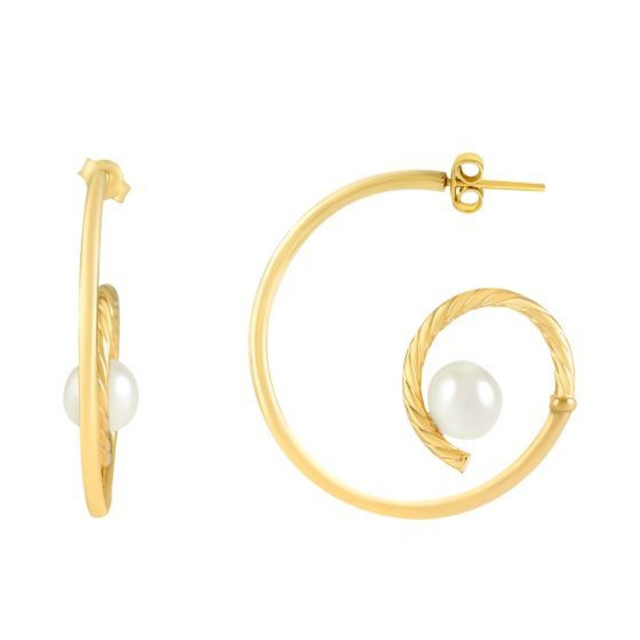 Joyeria Cristal Joyas | Aretes Espiral Con Perla Oro 14K