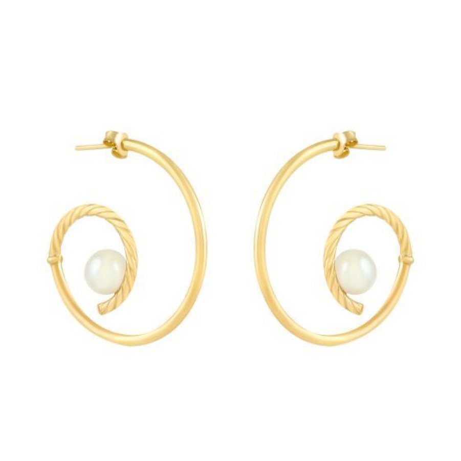 Joyeria Cristal Joyas | Aretes Espiral Con Perla Oro 14K