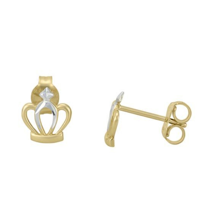 Joyeria Cristal Joyas | Aretes Corona Oro Amarillo Y Blanco 14K