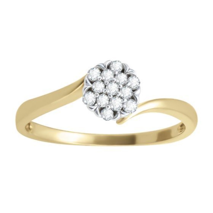 Joyeria Cristal Joyas | Anillo Oro Blanco Y Amarillo 14K Con 13 Puntos De Diamante