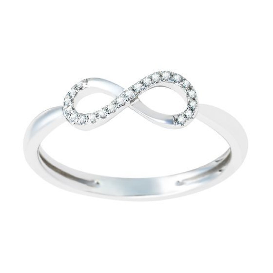 Joyeria Cristal Joyas | Anillo Infinito Oro Blanco 14K Con 5 Puntos De Diamante