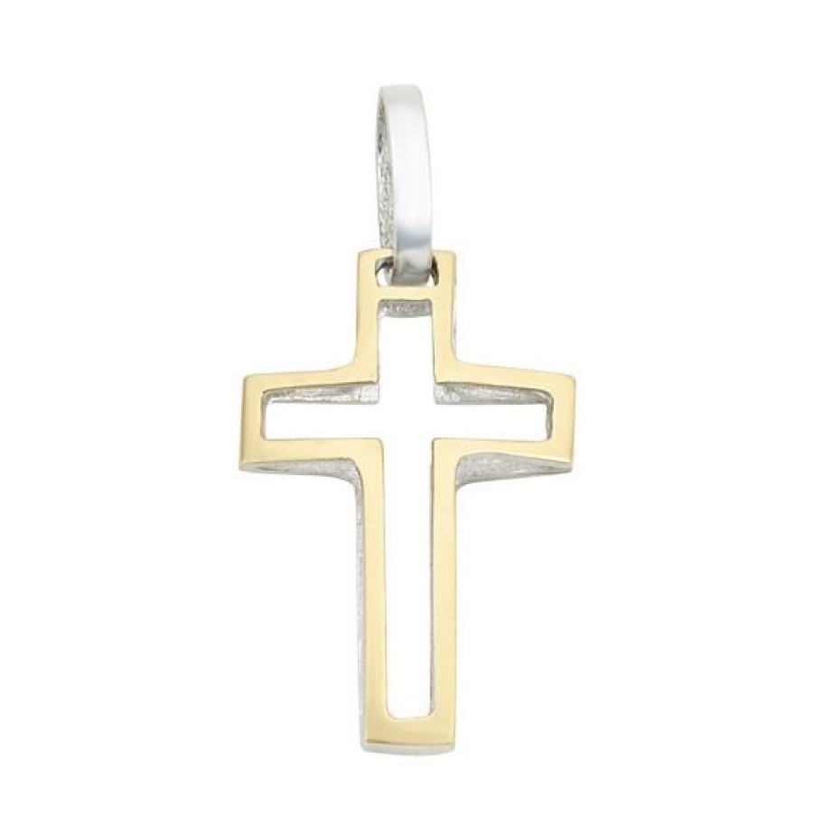 Joyeria Cristal Joyas | Cruz Oro Amarillo Y Blanco 14K Doble Vista