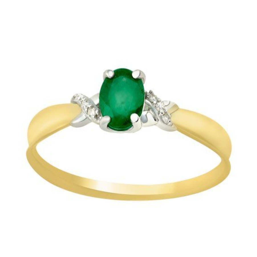 Joyeria Cristal Joyas | Anillo Oro Blanco Y Amarillo 14K Con 2 Puntos De Diamante Y 45 Puntos De Esmeralda