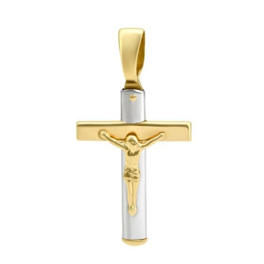 Joyeria Cristal Joyas | Cruz Con Cristo Oro Blanco Y Amarillo 14K 4.3Cm