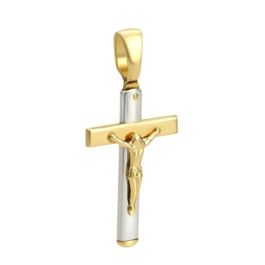 Joyeria Cristal Joyas | Cruz Con Cristo Oro Blanco Y Amarillo 14K 4.3Cm