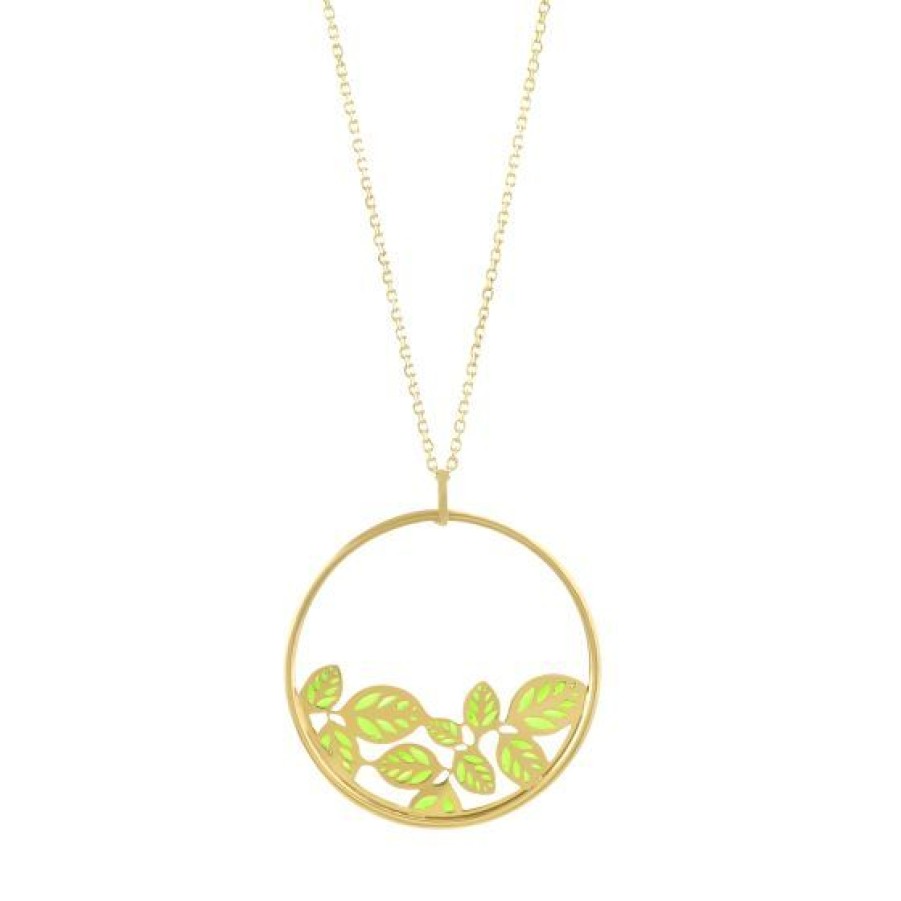 Joyeria Cristal Joyas | Dije Con Cadena Hojas Verdes Oro 14K