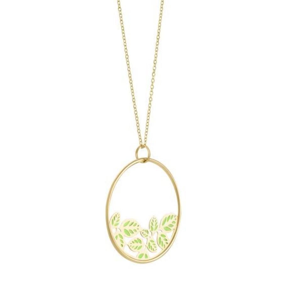 Joyeria Cristal Joyas | Dije Con Cadena Hojas Verdes Oro 14K