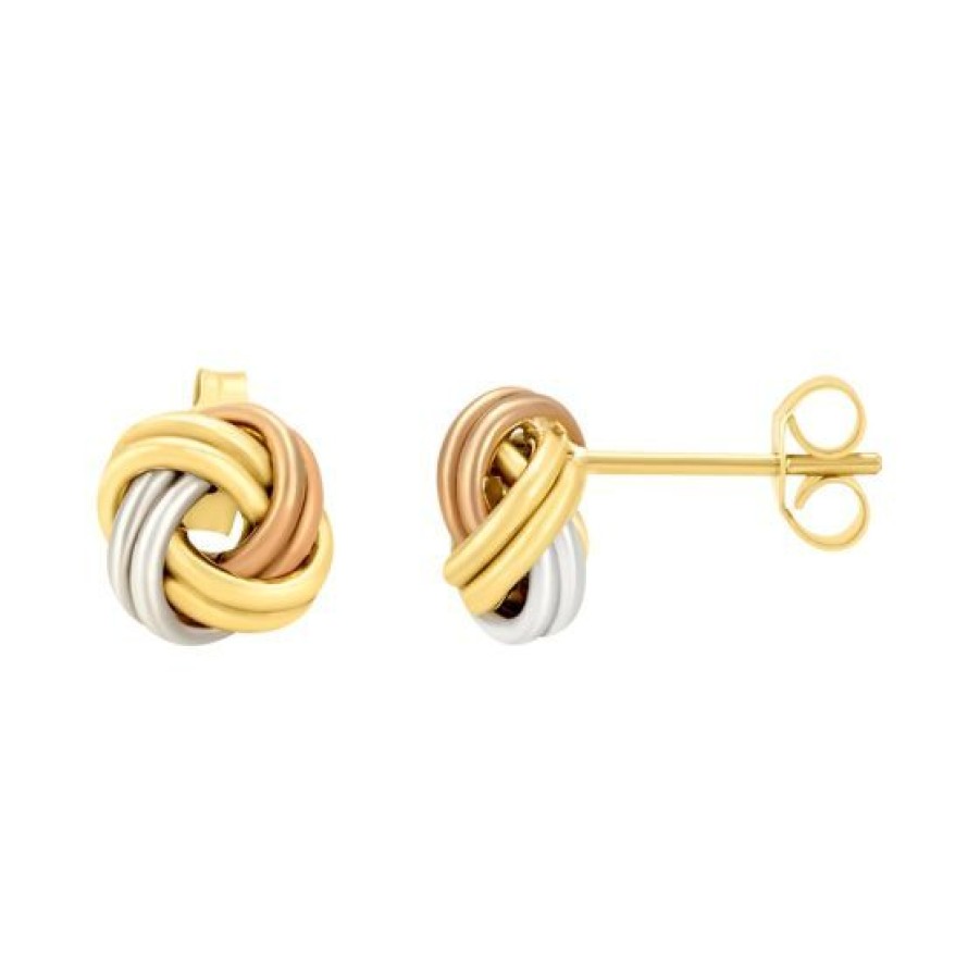 Joyeria Cristal Joyas | Aretes Love Knot Oro Blanco, Amarillo Y Rosa 14K