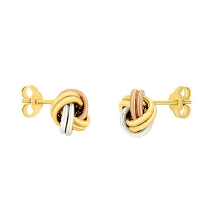 Joyeria Cristal Joyas | Aretes Love Knot Oro Blanco, Amarillo Y Rosa 14K