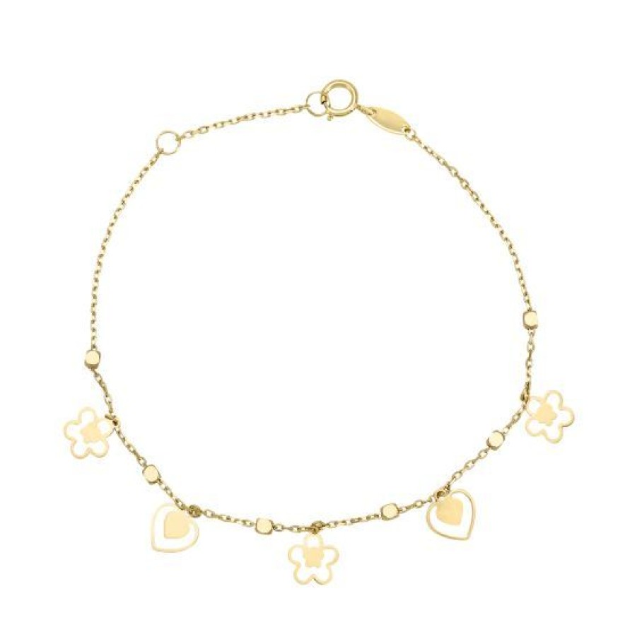 Joyeria Cristal Joyas | Pulsera Flor Corazon Oro 14K