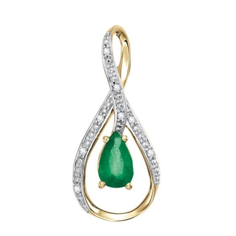 Joyeria Cristal Joyas | Dije Oro 14K Con 2 Puntos De Diamante Y 45 Puntos De Esmeralda