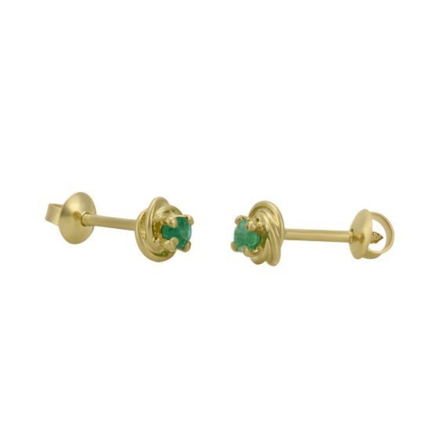 Joyeria Cristal Joyas | Broqueles Oro 14K Con 14 Puntos De Esmeralda