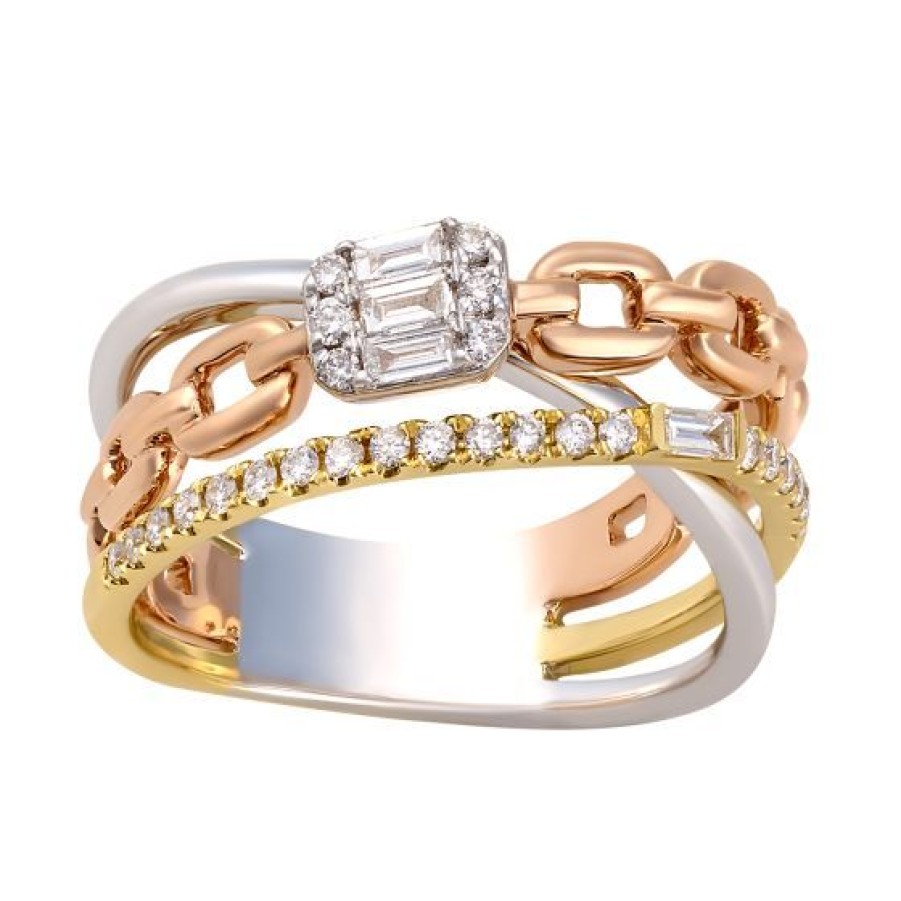 Joyeria Cristal Joyas | Anillo Oro Blanco, Amarillo Y Rosa 18K Con 29 Puntos De Diamante