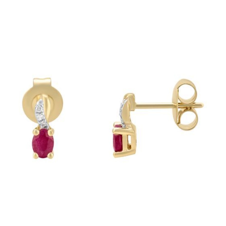 Joyeria Cristal Joyas | Aretes Oro 14K Con 2 Puntos De Diamante Y 35 Puntos De Rubi