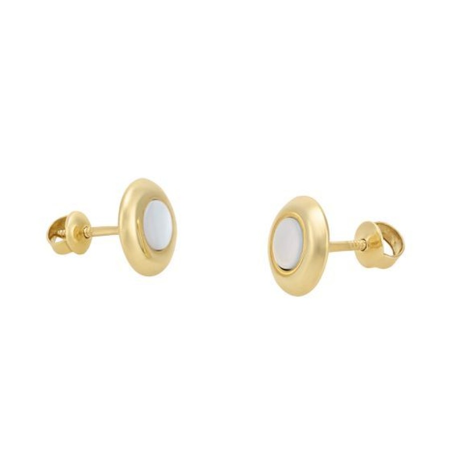 Joyeria Cristal Joyas | Broquel Boton Boleado Oro 14K Con Madre Perla