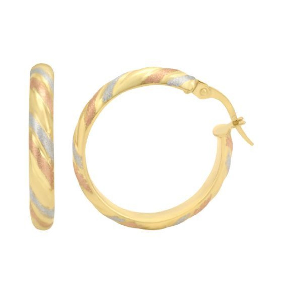 Joyeria Cristal Joyas | Arracadas Media Cana Oro Blanco, Amarillo Y Rosa Oro 14K - 20 Mm