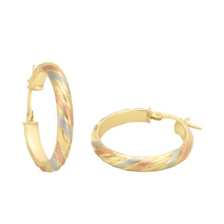 Joyeria Cristal Joyas | Arracadas Media Cana Oro Blanco, Amarillo Y Rosa Oro 14K - 20 Mm