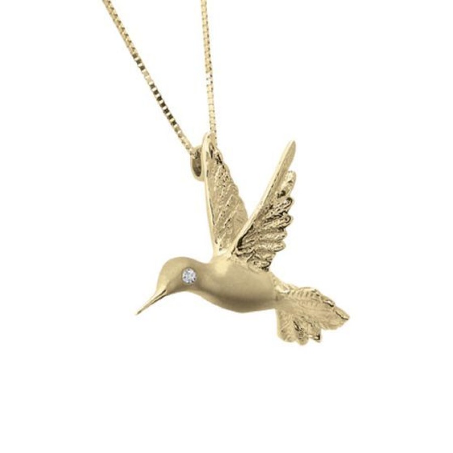 Joyeria Cristal Joyas | Cadena Con Dije Colibri Oro 14K Con Medio Punto De Diamante