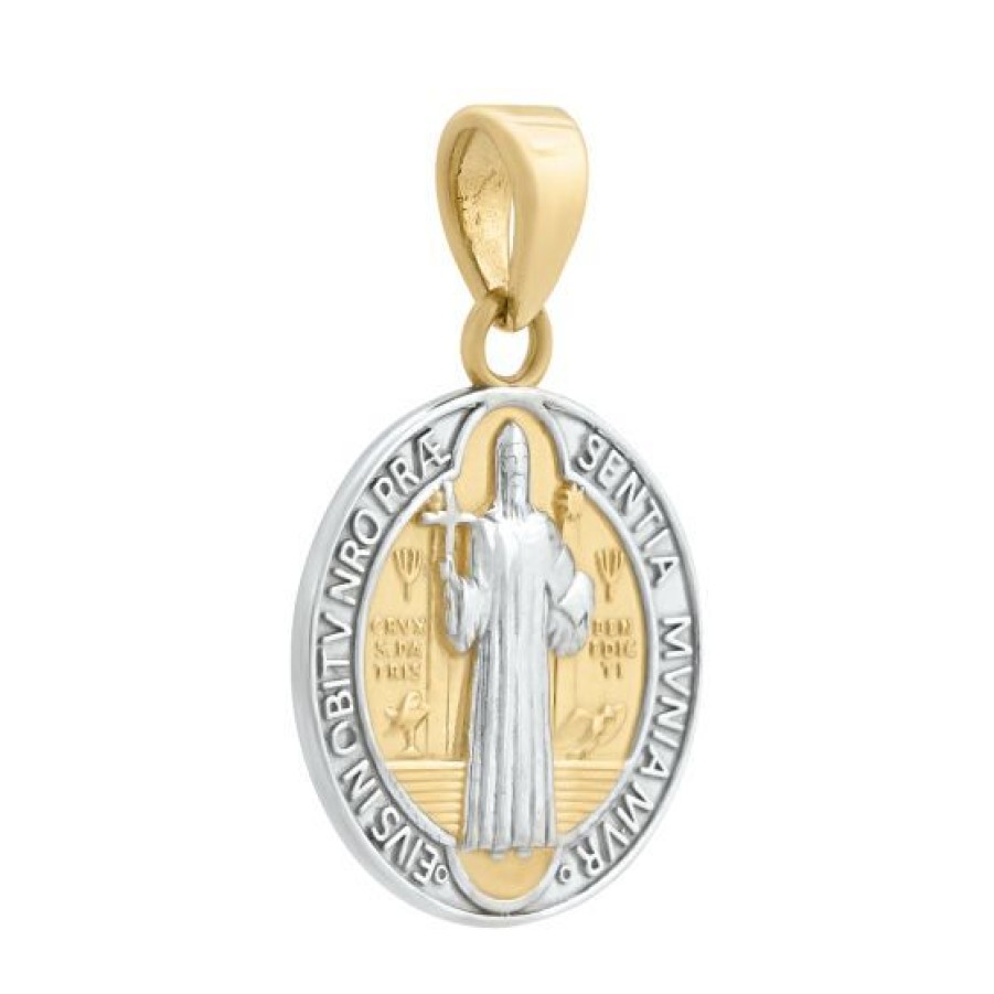 Joyeria Cristal Joyas | Medalla San Benito Oro Amarillo Y Blanco 14K 13Mm