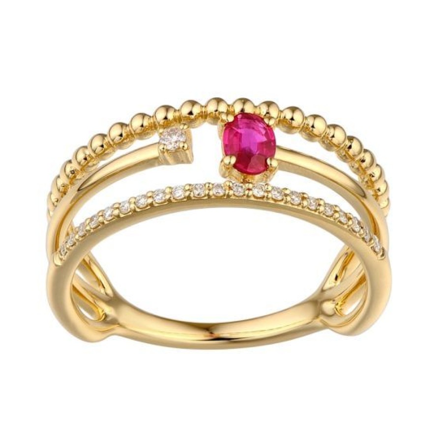 Joyeria Cristal Joyas | Anillo Oro 14K Con 8 Puntos De Diamante Y 24 Puntos De Rubi