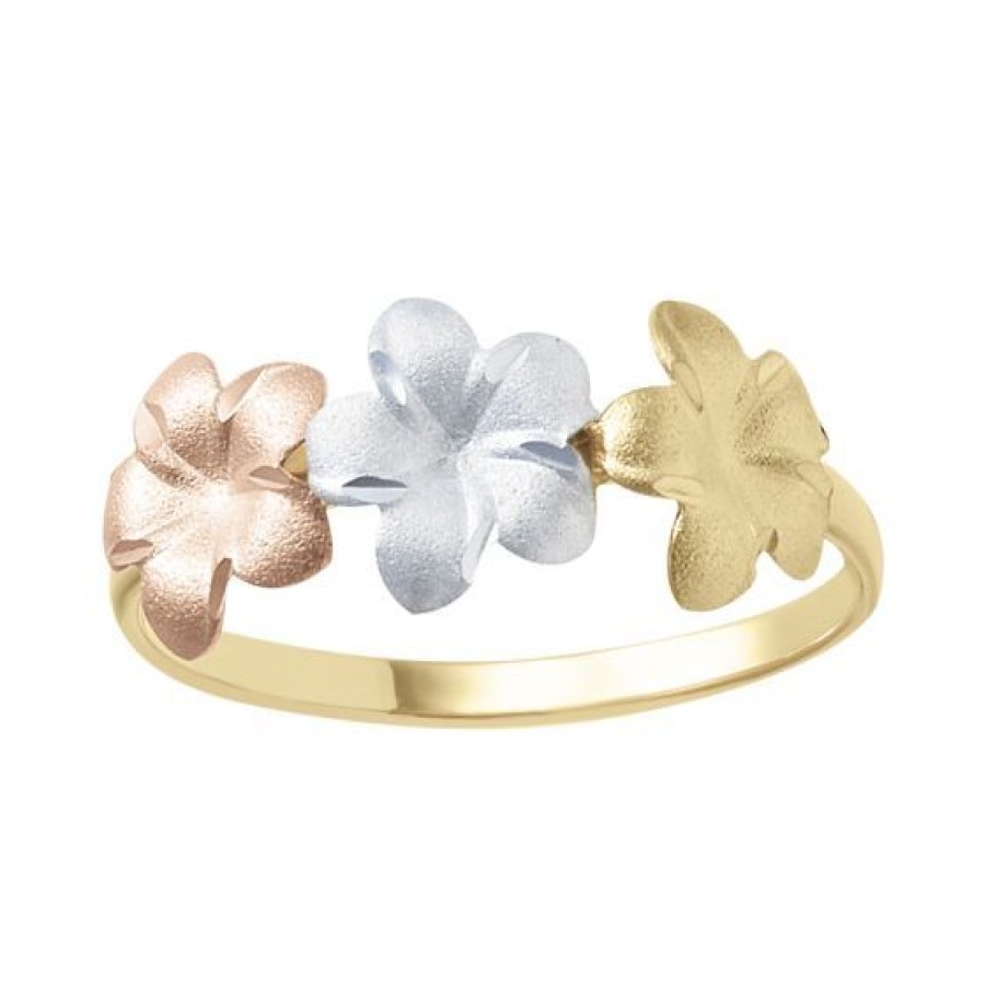 Joyeria Cristal Joyas | Anillo Dama Flor Oro Amarillo Blanco Y Rosa 14K