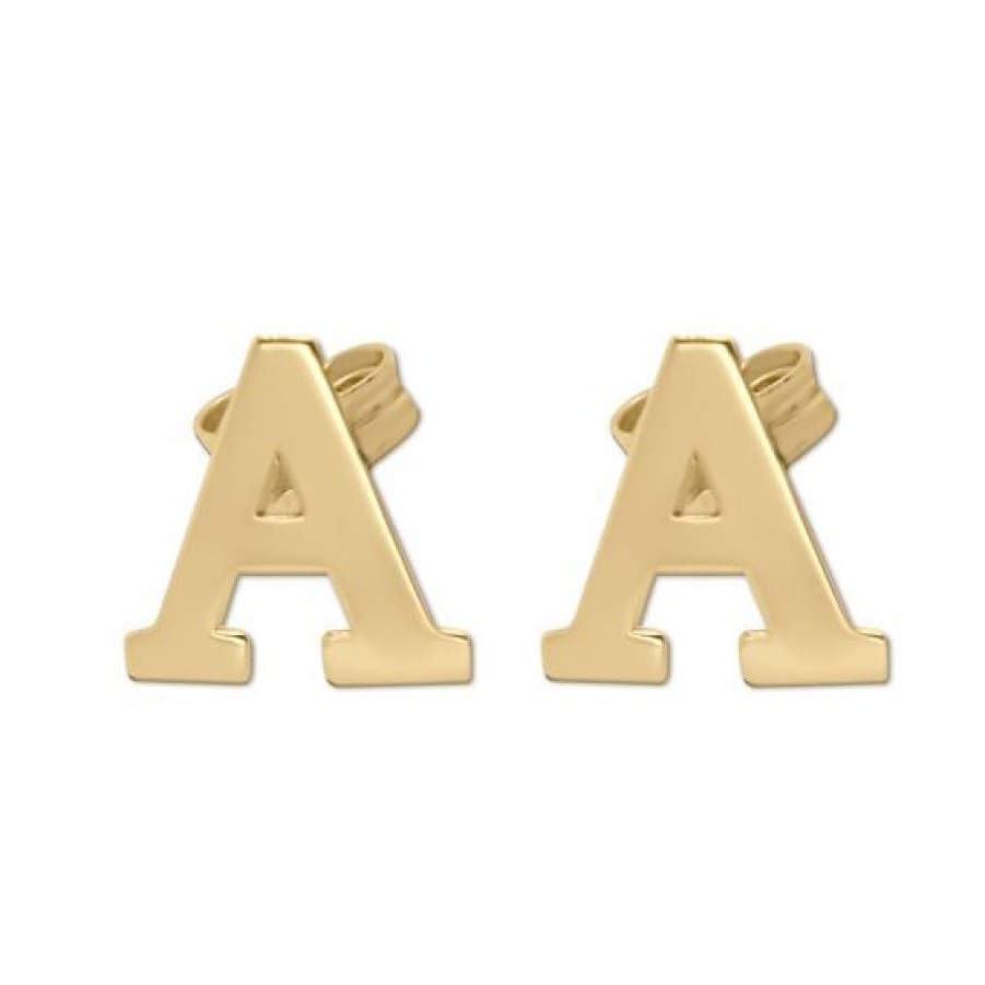 Joyeria Cristal Joyas | Aretes Broqueles Lyrics Inicial Letra "A" Oro 14K