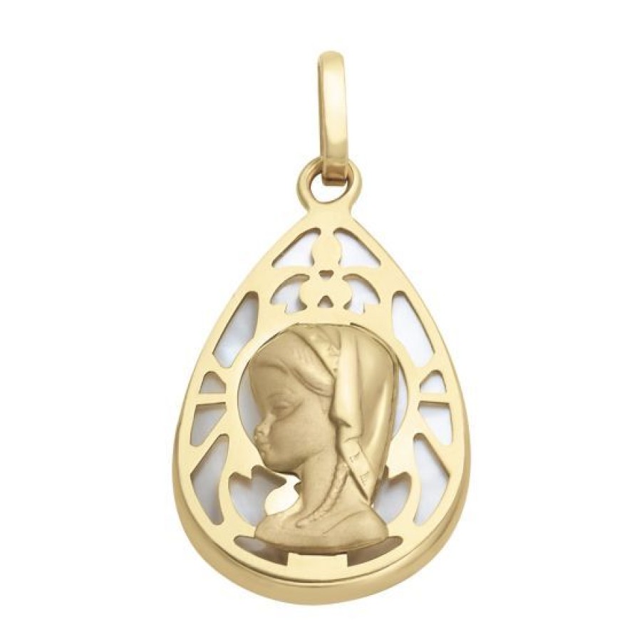 Joyeria Cristal Joyas | Medalla Madona Oro 14K Madre Perla