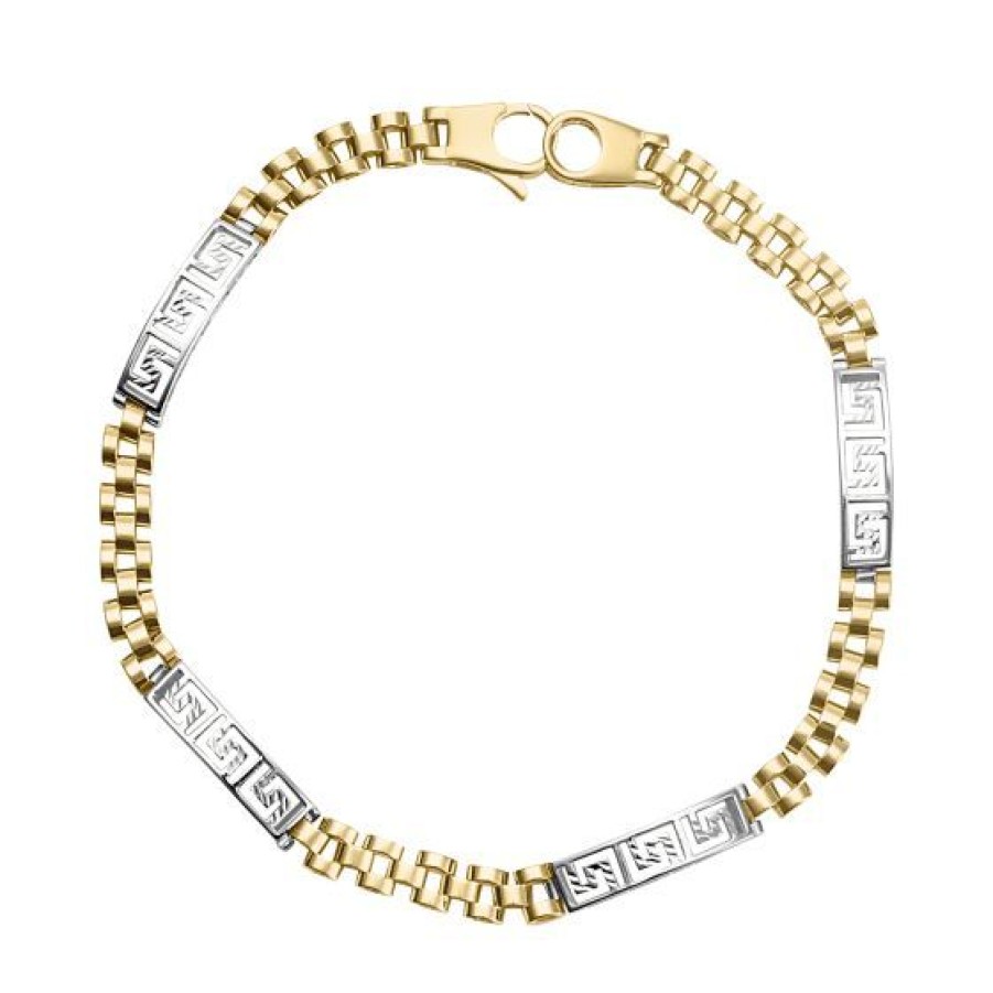 Joyeria Cristal Joyas | Pulsera Grecas Oro Blanco Y Amarillo 14K