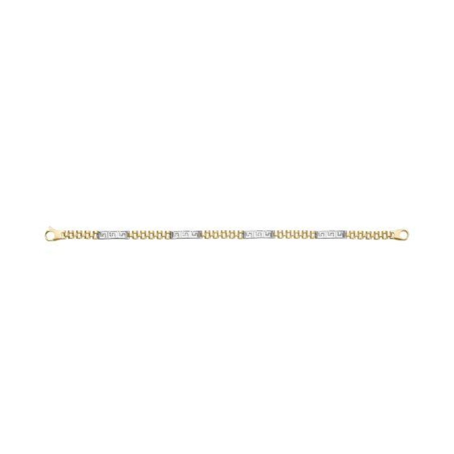 Joyeria Cristal Joyas | Pulsera Grecas Oro Blanco Y Amarillo 14K